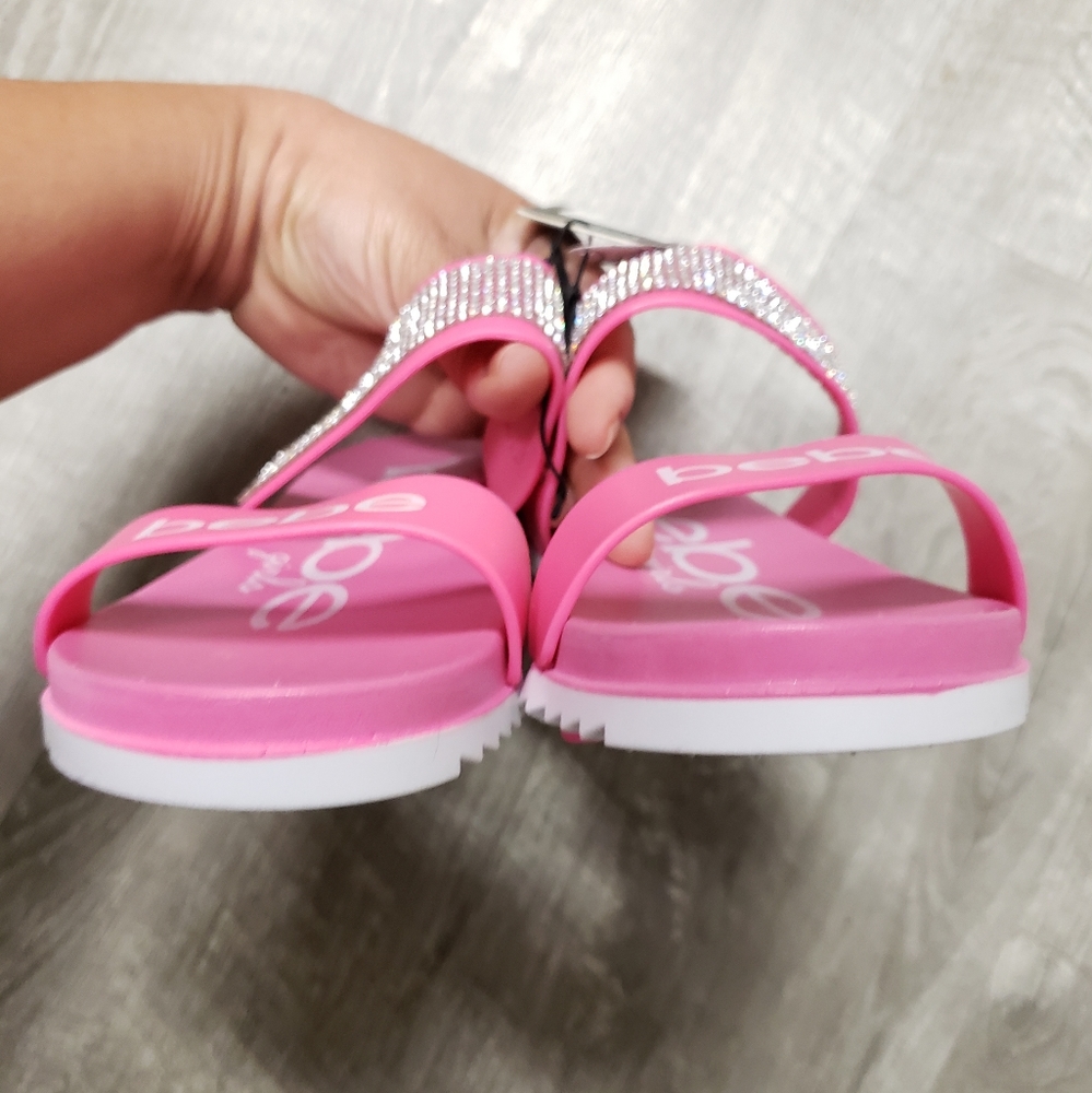 🆕️ BeBe Girls 🎂 🎁 Pink Bling 2 Strap Slides Sandals 💖Size 2/3 Big Girls Shoe - Picture 7 of 16